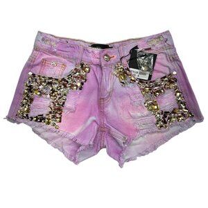 Reworked Sparkle Denim Multi Stone Shorts (5)